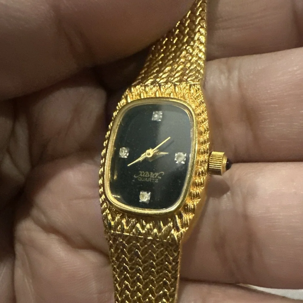 Works VTG Xavier Diamond Women's Quartz Gold Tone Watch 19mm Fit 6.5